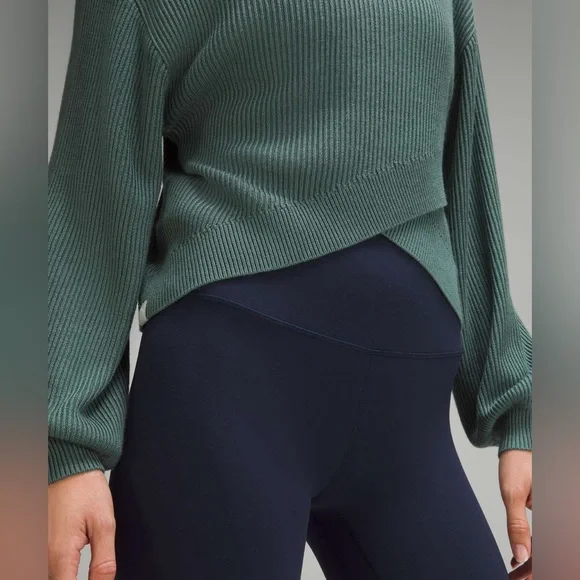 Lululemon Reversible Crossover Sweater•Knit Merino Wool•Medium Forest Green•Sz 4 - Picture 6 of 16